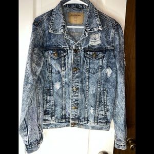 x Carbon Jean Jacket Women Sz Small Blue Cotton Mftr Distress Pockets Lite Wash
